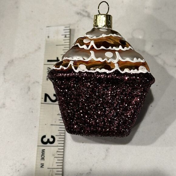 Vintage Christmas Cupcake Glass Ornament Vintage Cupcake Glitter Mini Glass Tree - Picture 2 of 8